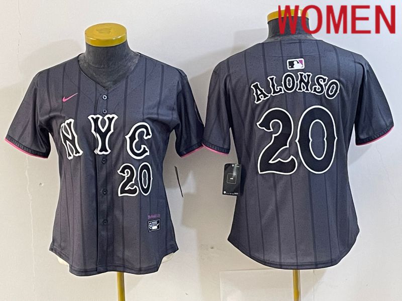 Women New York Mets 20 Alonso Black City Edition 2024 Nike MLB Jersey style 5